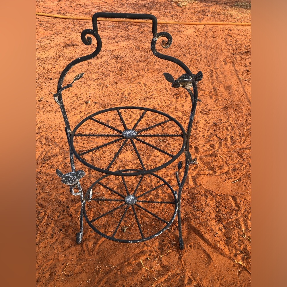 Antique Plant Stand 2 Tier Serving Tray Center Piece,Art Nouveau Cast Iron Birds